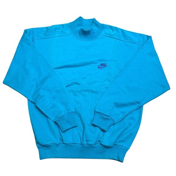 Vintage Nike Turquoise Blue Long Sleeve Mock Neck Sweatshirt Men’s Sz M - Picture 1 of 6